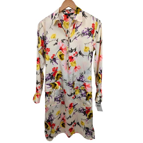 NWT Lauren Ralph Lauren Floral Print Dress Front Tie Waist Midi Long Sleeve Sz 2 - Picture 2 of 8